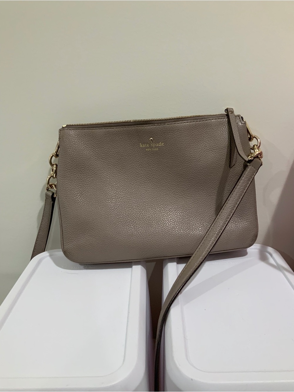 kate spade Pebbled Leather Crossbody in Taupe